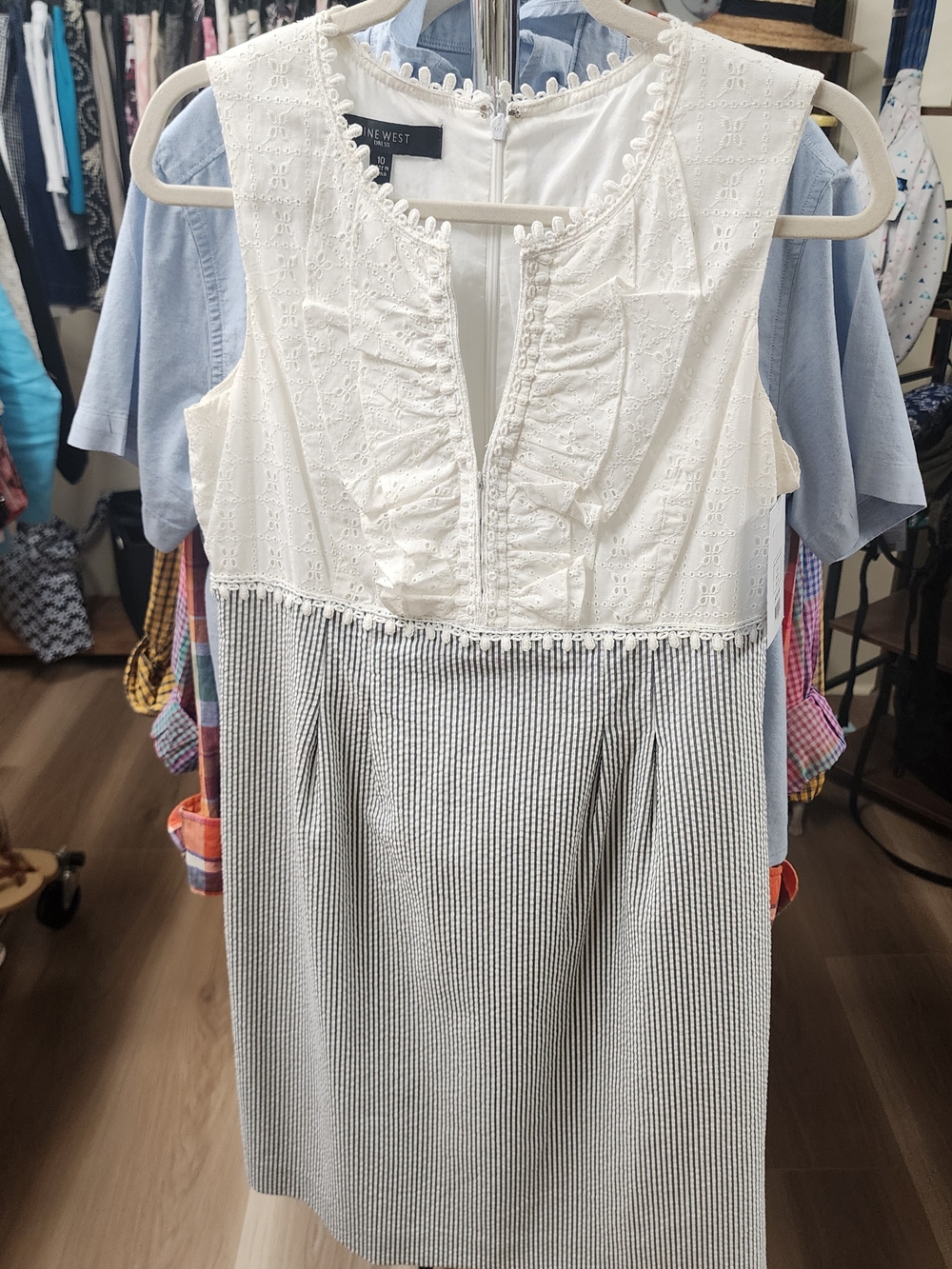 Nine West White Eyelet Seersucker Mini Dress